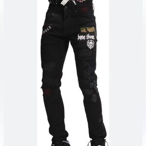 Smoke Rise DNM Vaqueros Skull Black Denim Jeans Pants Men’s Size 38/32 Distress